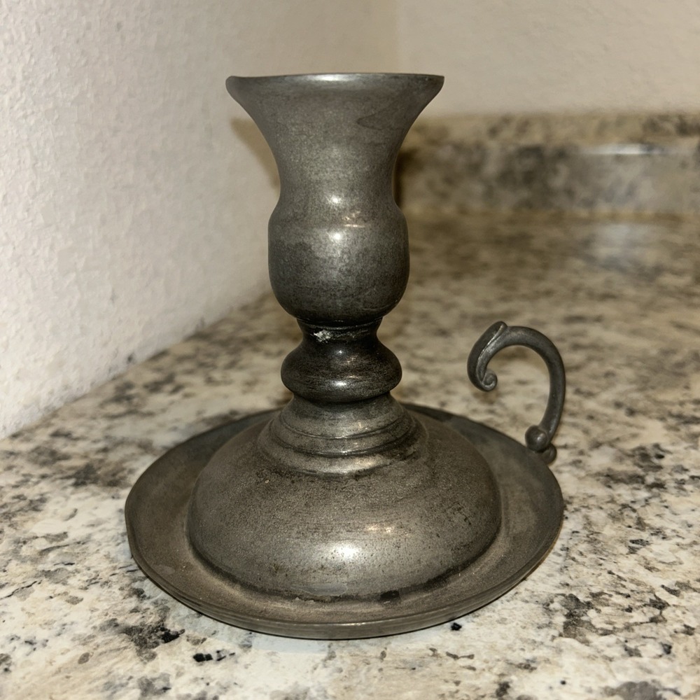Vintage 95% Hefty Pewter‎ Tin Candlestick B4